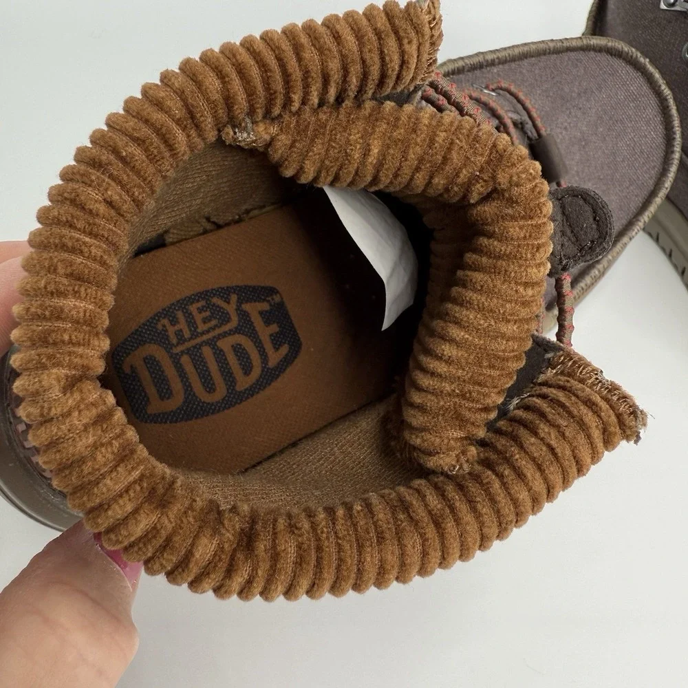 Hey Dude Men's 7 Bradley Corduroy Collar Canvas Brown Ankle Boots New W/O Box‎